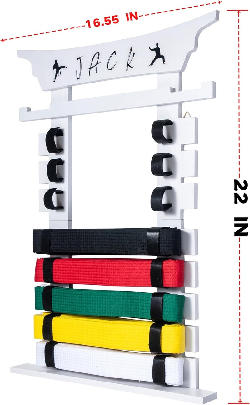 humberboat Wall Karate Belt Display Rack with Medal Hanger and Stickers, Martial Arts Belt Display Holder, 8 Belt Taekwondo Belt Belt Display Hanging Holder for Kids and Adults-Brown - Image 5